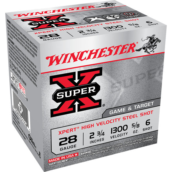 Winchester Xpert 28 Gauge Ammunition 2-3/4" #6 5/8 oz 1300 fps Steel Steel Shot Box of 25