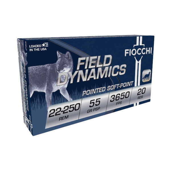Fiocchi Field Dynamics 22-250 Remington Ammunition 55 Grain Pointed Soft Point Box of 20