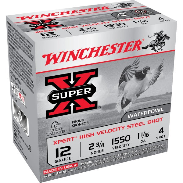 Winchester Xpert 12 Gauge Ammunition 2-3/4" #4 1-1/16 oz 1550 fps Steel Steel Shot Box of 25