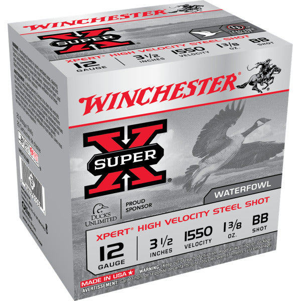 Winchester Xpert 12 Gauge Ammunition 3-1/2" #BB 1-3/8 oz 1550 fps Steel Steel Shot Box of 25