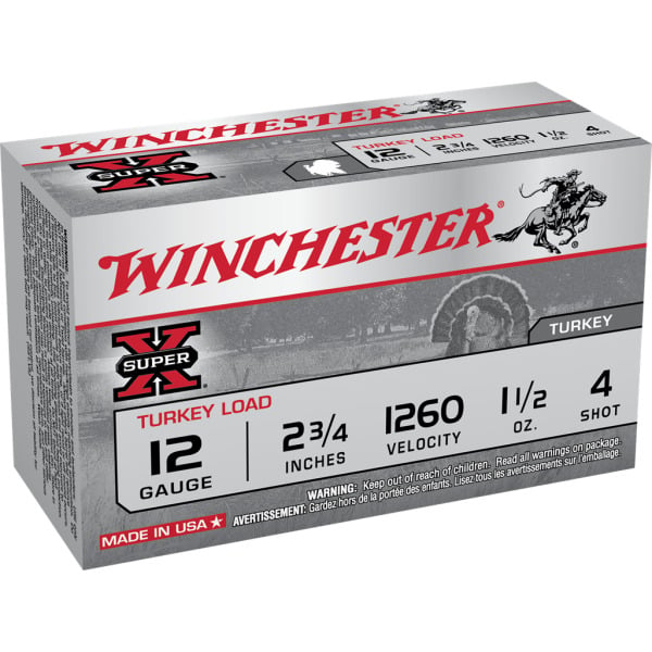 Winchester Super-X Turkey 12 Gauge Ammunition 2-3/4" #4 1-1/2 oz 1260 fps Box of 10