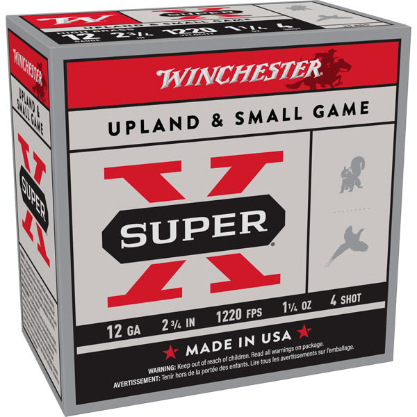 Winchester Super-X 12 Gauge Ammunition 2-3/4" #4 1-1/4 oz 1220 fps Box of 25