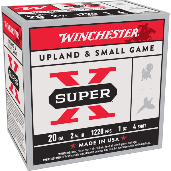 Winchester Super-X 20 Gauge Ammunition 2-3/4" #4 1 oz 1220 fps Box of 25