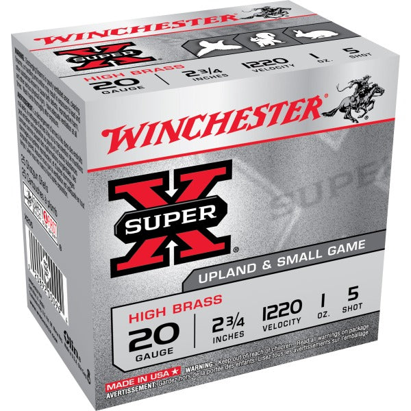 Winchester Super-X 20 Gauge Ammunition 2-3/4" #5 1 oz 1220 fps Box of 25