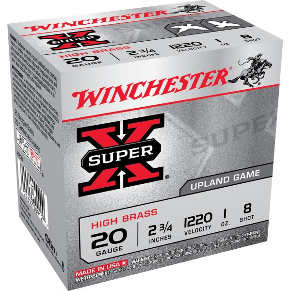 Winchester Super-X 20 Gauge Ammunition 2-3/4" #8 1 oz 1220 fps Box of 25