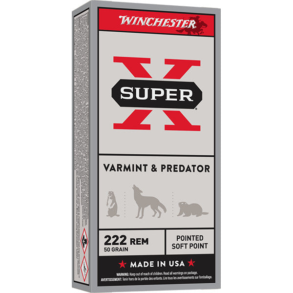 Winchester Super-X 222 Remington Ammunition 50 Grain Pointed Soft Point Box of 20