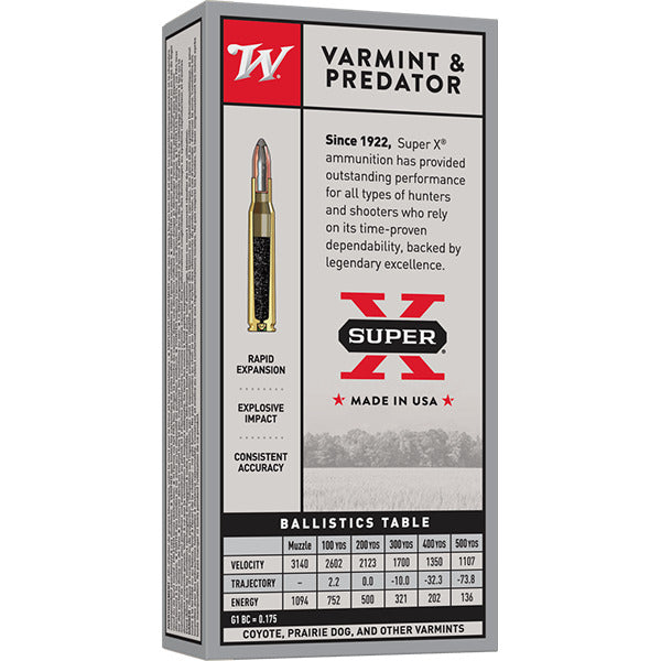Winchester Super-X 222 Remington Ammunition 50 Grain Pointed Soft Point Box of 20