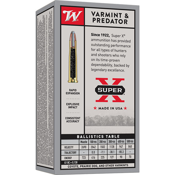 Winchester Super-X 22 Hornet Ammunition 45 Grain Jacketed Soft Point Box of 50