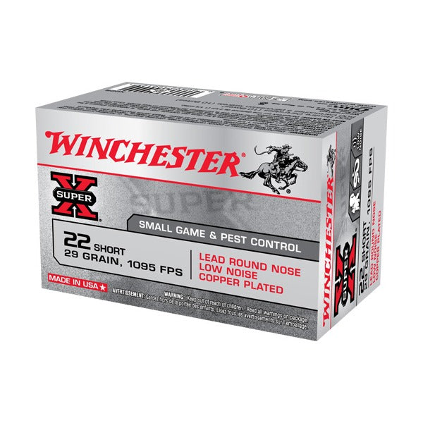 Winchester Super-X 22 Short Ammunition 29 Grain Plated Round Nose Box of 50