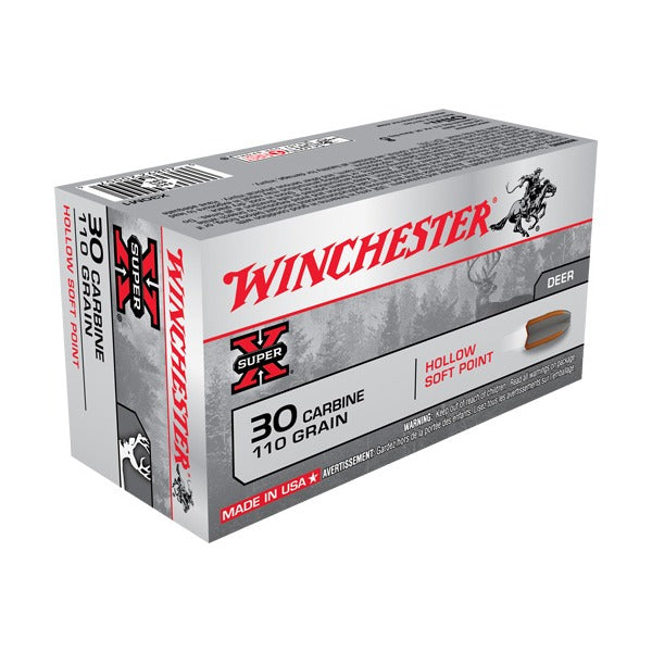 Winchester Super-X 30 M1 Carbine Ammunition 110 Grain Jacketed Hollow Point Box of 50
