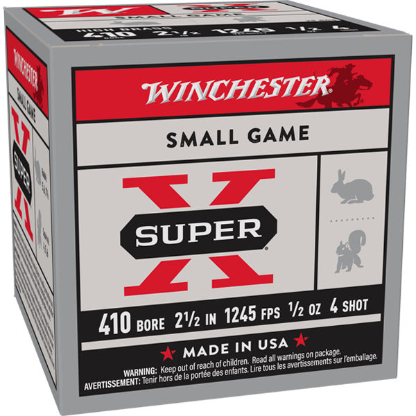 Winchester Super-X 410 Bore Ammunition 2-1/2" #4 1/2 oz 1245 fps Box of 25