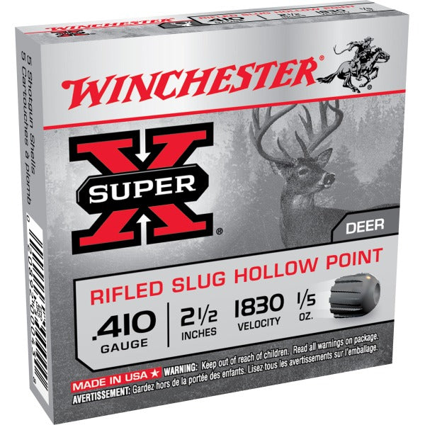 Winchester Super-X 410 Bore Ammunition 2-1/2" 1/5 oz 1830 fps Rifled Slug Box of 5