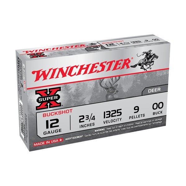 Winchester Super-X 12 Gauge Ammunition 2-3/4" #00 1325 fps Buckshot Box of 5