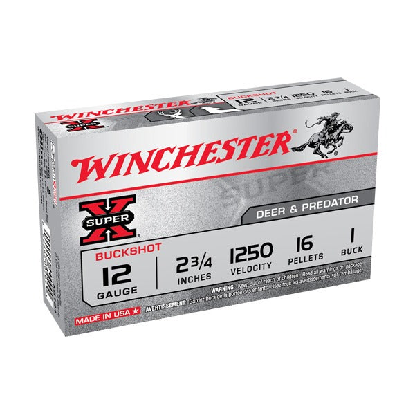 Winchester Super-X 12 Gauge Ammunition 2-3/4" #1 1250 fps Buckshot Box of 5
