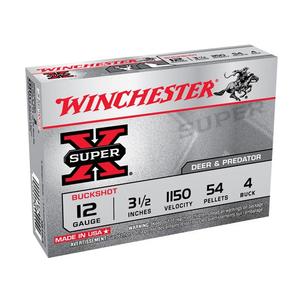 Winchester Super-X 12 Gauge Ammunition 3-1/2" #4 1150 fps Buckshot Box of 5