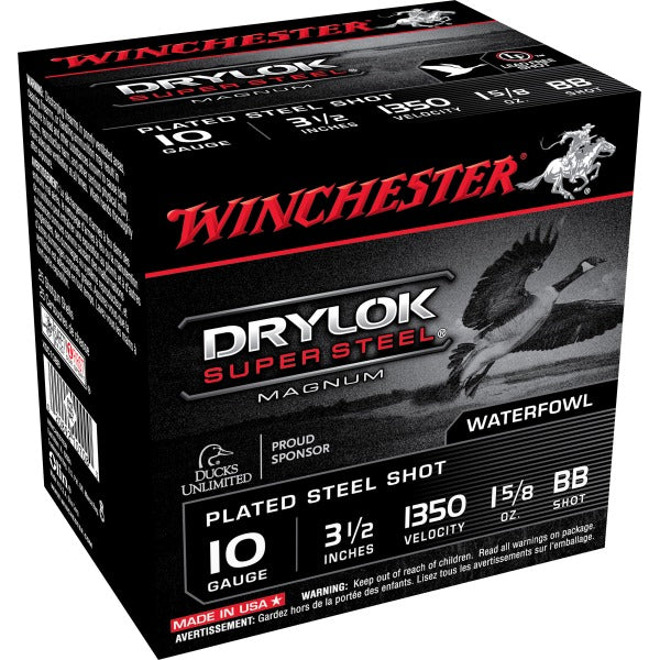Winchester Drylok Super Steel 10 Gauge Ammunition 3-1/2" #BB 1-5/8 oz 1350 fps Steel Steel Shot Box of 25