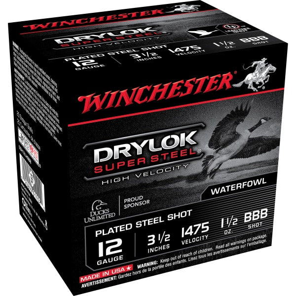 Winchester Drylok Super Steel 10 Gauge Ammunition 3-1/2" #BBB 1-5/8 oz 1350 fps Plated Steel Steel Shot Box of 25