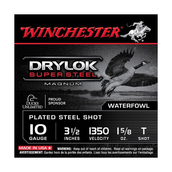 Winchester Drylok Super Steel 10 Gauge Ammunition 3-1/2" #T 1-5/8 oz 1350 fps Steel Steel Shot Box of 25