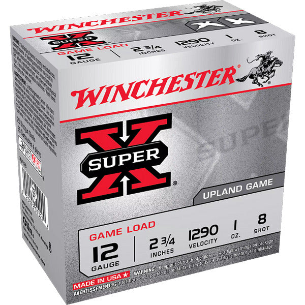Winchester Super-X 12 Gauge Ammunition 2-3/4" #8 1 oz 1290 fps Box of 25