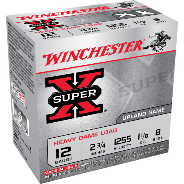 Winchester Super-X 12 Gauge Ammunition 2-3/4" #8 1-1/8 oz 1255 fps Box of 25