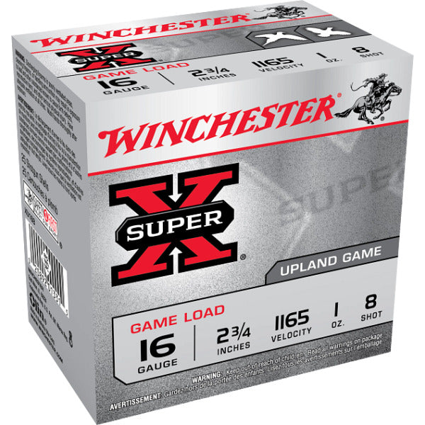 Winchester Super-X 16 Gauge Ammunition 2-3/4" #8 1 oz 1165 fps Box of 25