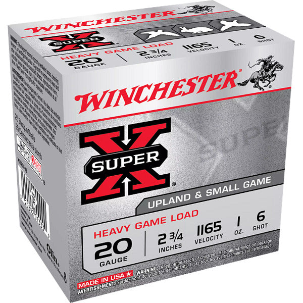 Winchester Super-X 20 Gauge Ammunition 2-3/4" #6 1 oz 1165 fps Box of 25