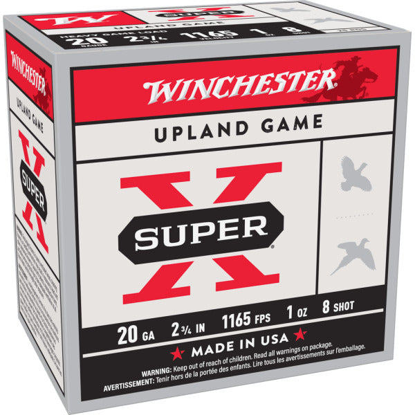 Winchester Super-X 20 Gauge Ammunition 2-3/4" #8 1 oz 1165 fps Box of 25