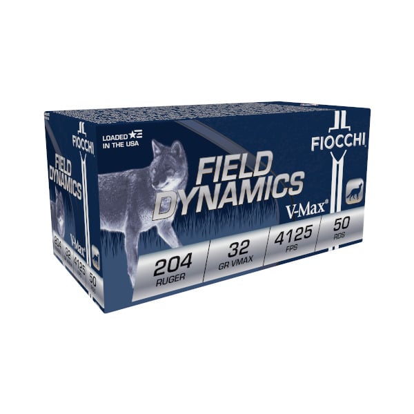 Fiocchi Field Dynamics 204 Ruger Ammunition 32 Grain Hornady V-Max Polymer Tip Box of 50