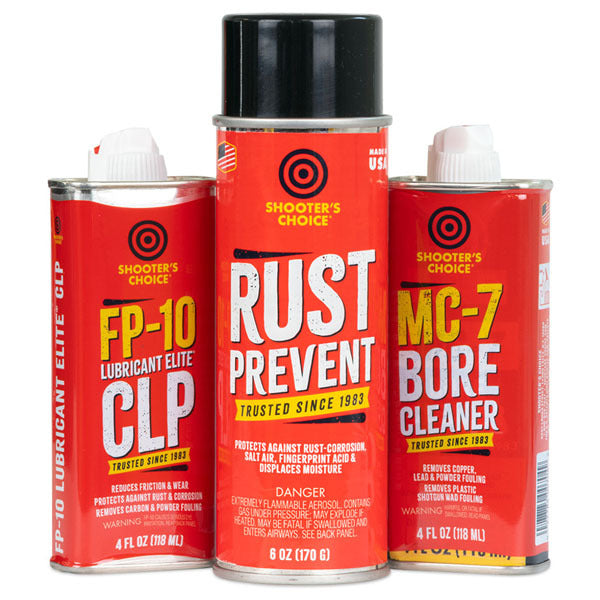 SHOOTER'S CHOICE UNIVERSAL GUN CARE PKG SOLVENT/OIL/RUST PREV 6/C