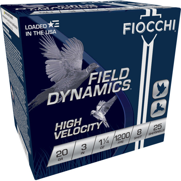 Fiocchi Field Dynamics 20 Gauge Ammunition 3" #8 1-1/4 oz 1200 fps Box of 25