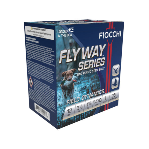 Fiocchi Flyway Series 12 Gauge Ammunition 3-1/2" #1 1-3/8 oz 1470 fps Zinc Plated Steel Steel Shot Box of 25