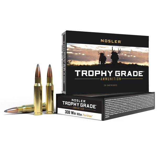 Nosler Trophy Grade 308 Winchester Ammunition 165 Grain Partition Polymer Tip Box of 20