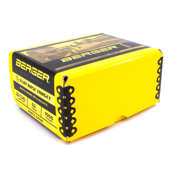Berger Target 22 Caliber (.224 Diameter) Bullets 52 grain Jacketed Hollow Point Box of 1000