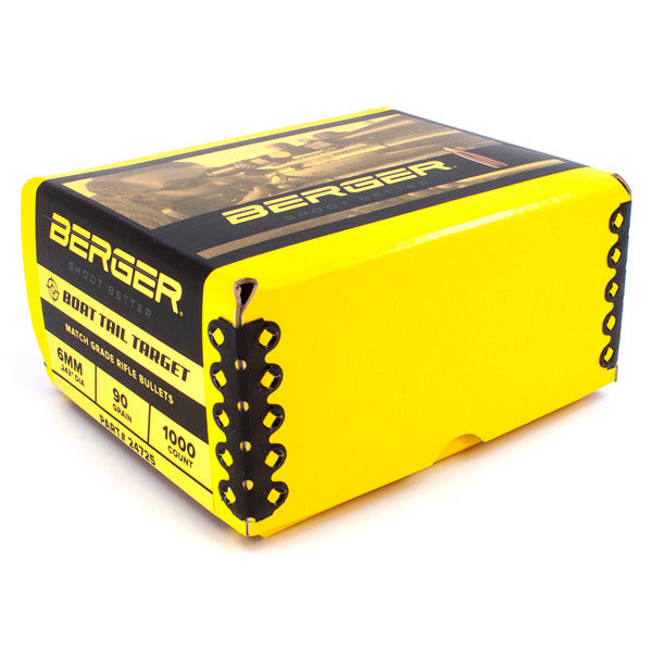 Berger Target 243 Caliber, 6mm (.243 Diameter) Bullets 90 grain Boat Tail Hollow Point Box of 1000