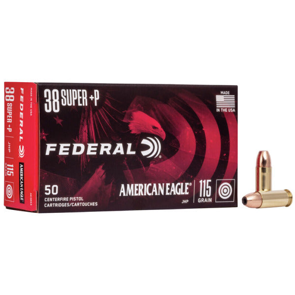 Federal Premium American Eagle 38 Super +P Ammunition 115 Grain Jacketed Hollow Point Box of 50