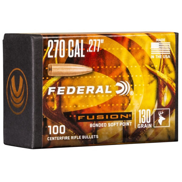 Federal Premium Fusion 277 Caliber, 6.8mm (.277 Diameter) Bullets 130 grain Polymer Tip Box of 100