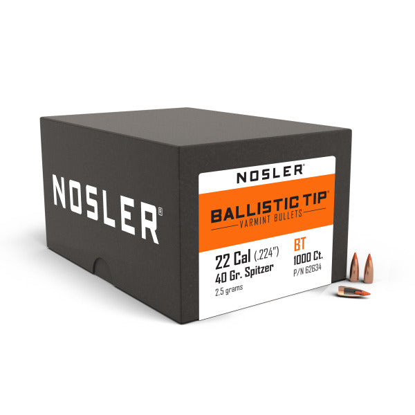 Nosler Ballistic Tip 22 Caliber (.224 Diameter) Bullets 40 grain Polymer Tip Box of 1000