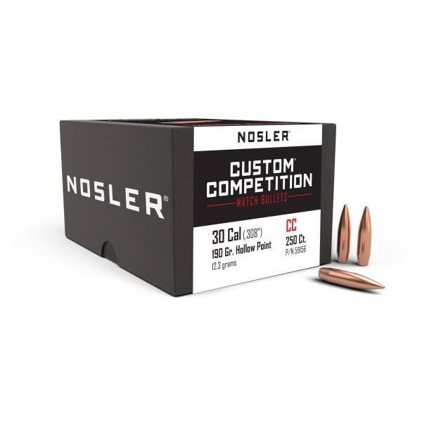 Nosler Custom Competition 30 Caliber (.308 Diameter) Bullets 190 grain Boat Tail Hollow Point Box of 250