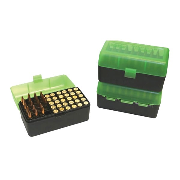 MTM RIFLE FLIP-TOP 50rd 17-222MAG/CLR-GRN/BLK 24c