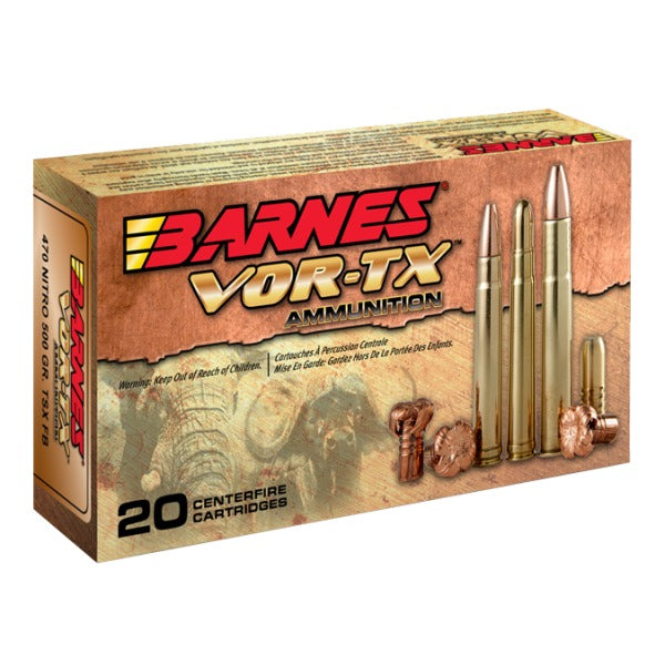 Barnes VOR-TX Safari 500 Nitro Express 3" Ammunition 570 Grain Banded Solid Solid Flat Nose Box of 20