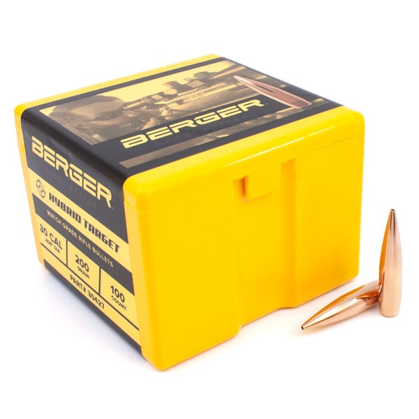 Berger Hybrid Target 30 Caliber (.308 Diameter) Bullets 200 grain Boat Tail Hollow Point Box of 100
