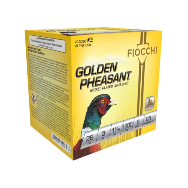 Fiocchi Golden Pheasant 28 Gauge Ammunition 3" #5 1-1/16 oz 1200 fps Nickel Plated Box of 25