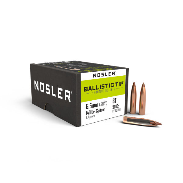 Nosler Ballistic Tip 264 Caliber, 6.5mm (.264 Diameter) Bullets 140 grain Polymer Tip Box of 50