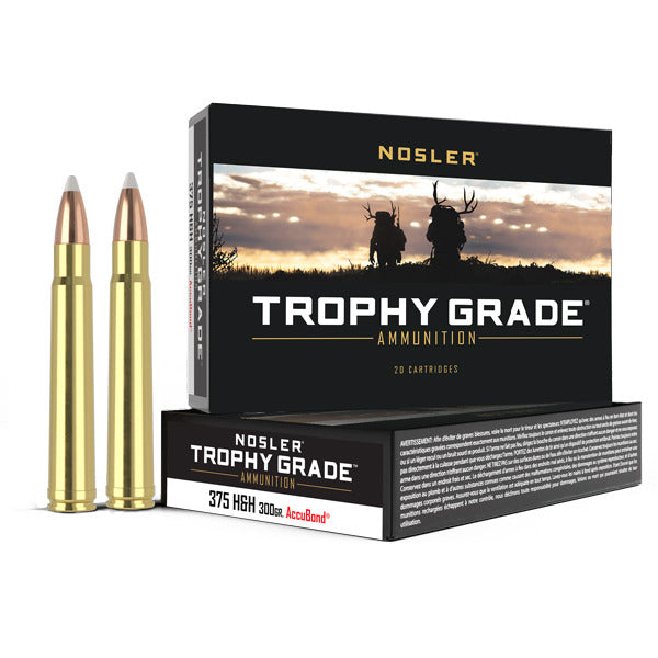 Nosler Trophy Grade 375 H&H Magnum Ammunition 300 Grain AccuBond Polymer Tip Box of 20