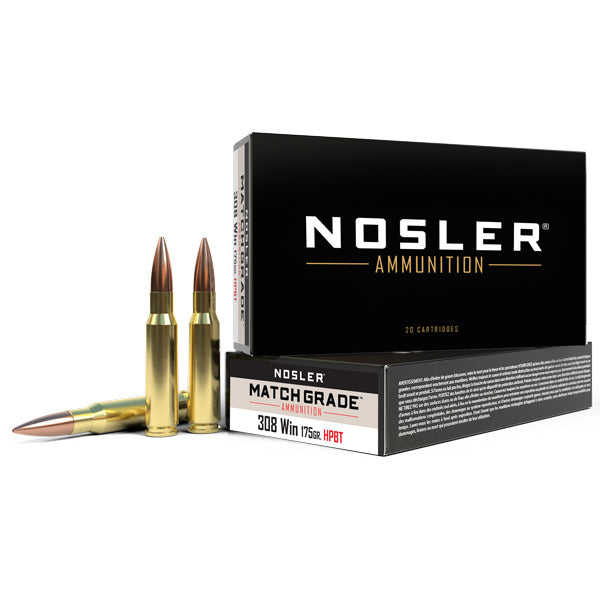 Nosler Match Grade 308 Winchester Ammunition 175 Grain Custom Competition Hollow Point Box of 20