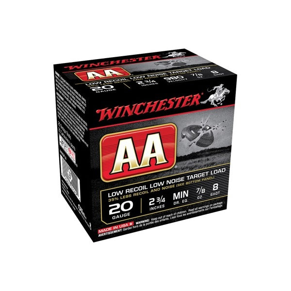 Winchester AA 20 Gauge Ammunition 2-3/4" #8 7/8 oz 890 fps Case of 250