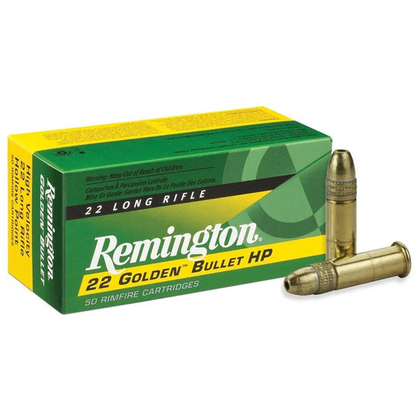 Remington Golden Bullet 22 Long Rifle Ammunition 36 Grain Plated Hollow Point Box of 50