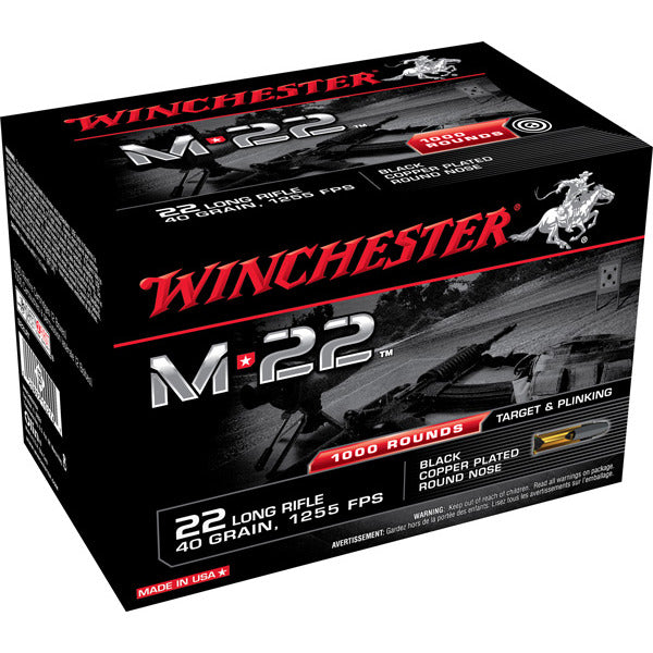 Winchester M-22 22 Long Rifle Ammunition 40 Grain Plated Round Nose Box of 1000