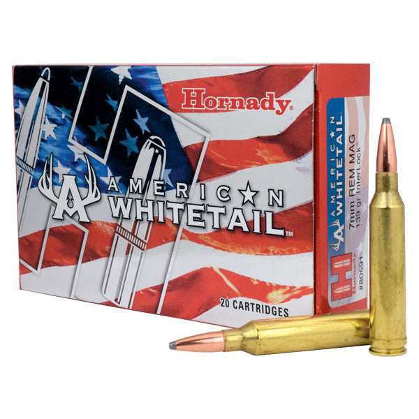 Hornady American Whitetail 7mm Remington Magnum Ammunition 139 Grain InterLock Soft Point Box of 20