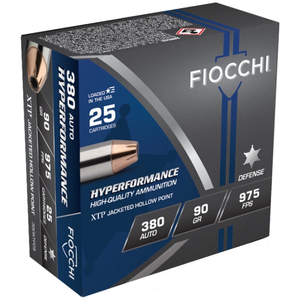 Fiocchi Hyperformance 380 ACP Ammunition 90 Grain Hornady XTP Jacketed Hollow Point Box of 25